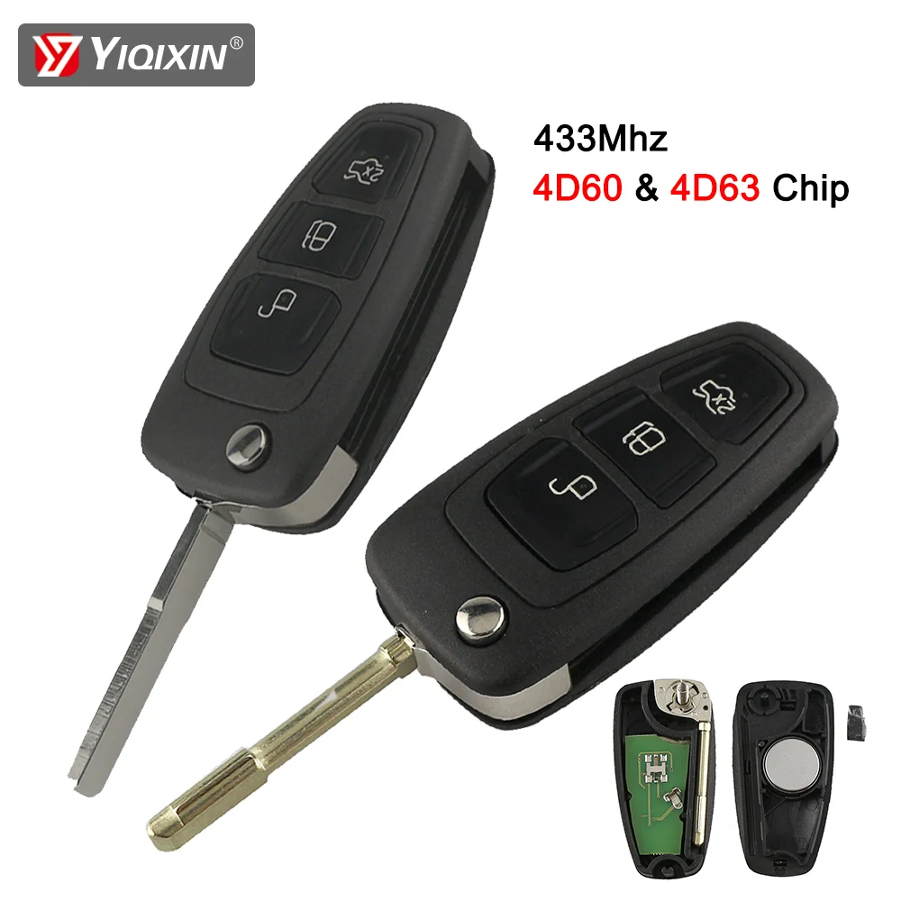 

YIQIXIN 3 Buttons Car Remote Key For Ford Mondeo C-Max 2011 2012 Focus Fiesta 433Mhz 4D63 4D60 Chip 80 Bit HU101/FU21 Blade