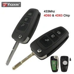 YIQIXIN 3 Buttons Car Remote Key For Ford Mondeo C-Max 2011 2012 Focus Fiesta 433Mhz 4D63 4D60 Chip 80 Bit HU101/FU21 Blade