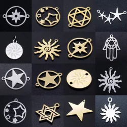 10pcs/lot diy star of david stainless steel charm pendant wholesale golden sun hamsa hand jewelry bracelet connector charms