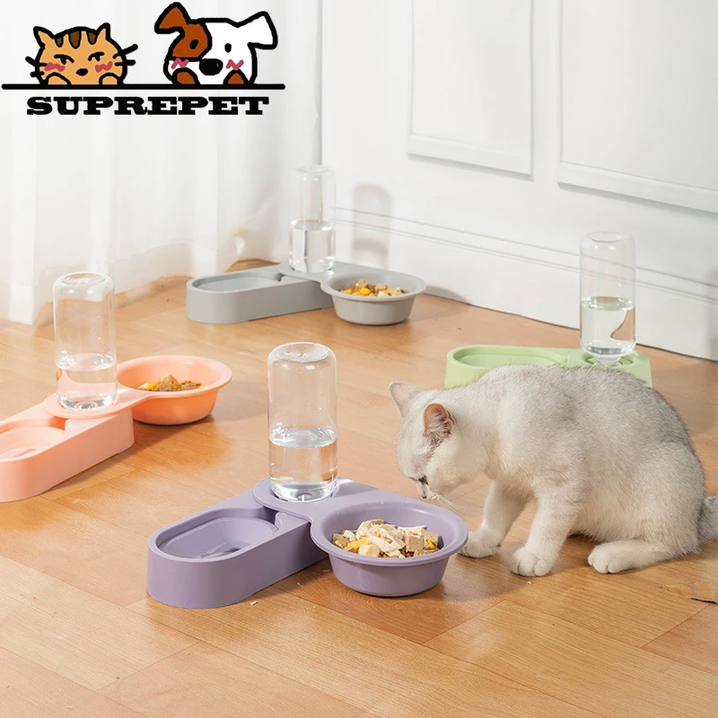 SUPREPET Pet Double Bowl Automatic Cat Drinking Fountain Dog Cute Feeder Kitten Food Storage Puppy Cats Dish Миски и поилки Gato