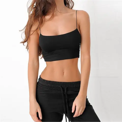 Sexig, tight linne för kvinnor, sommar, nytt mode, avslappnad, enkel, enfärgad, vit, spaghettiband, crop tops, plusstorlek XS-5XL 8 best sales crop top xl - №2