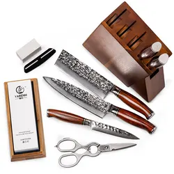 YARENH 5-8 PCS Kitchen Knives Sets - Excellent Acacia Wood Knife Block Set - Ultra Sharp Japanese Damascus Steel Chef Knife Set