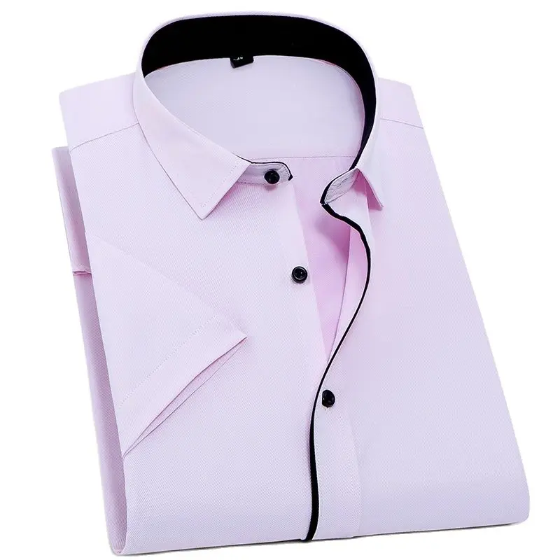 

Summer Short Sleeve Twill Men Dress Shirts No Front Pocket Business Office Formal Shirt Black Button Regular Fit Easy Care Pop