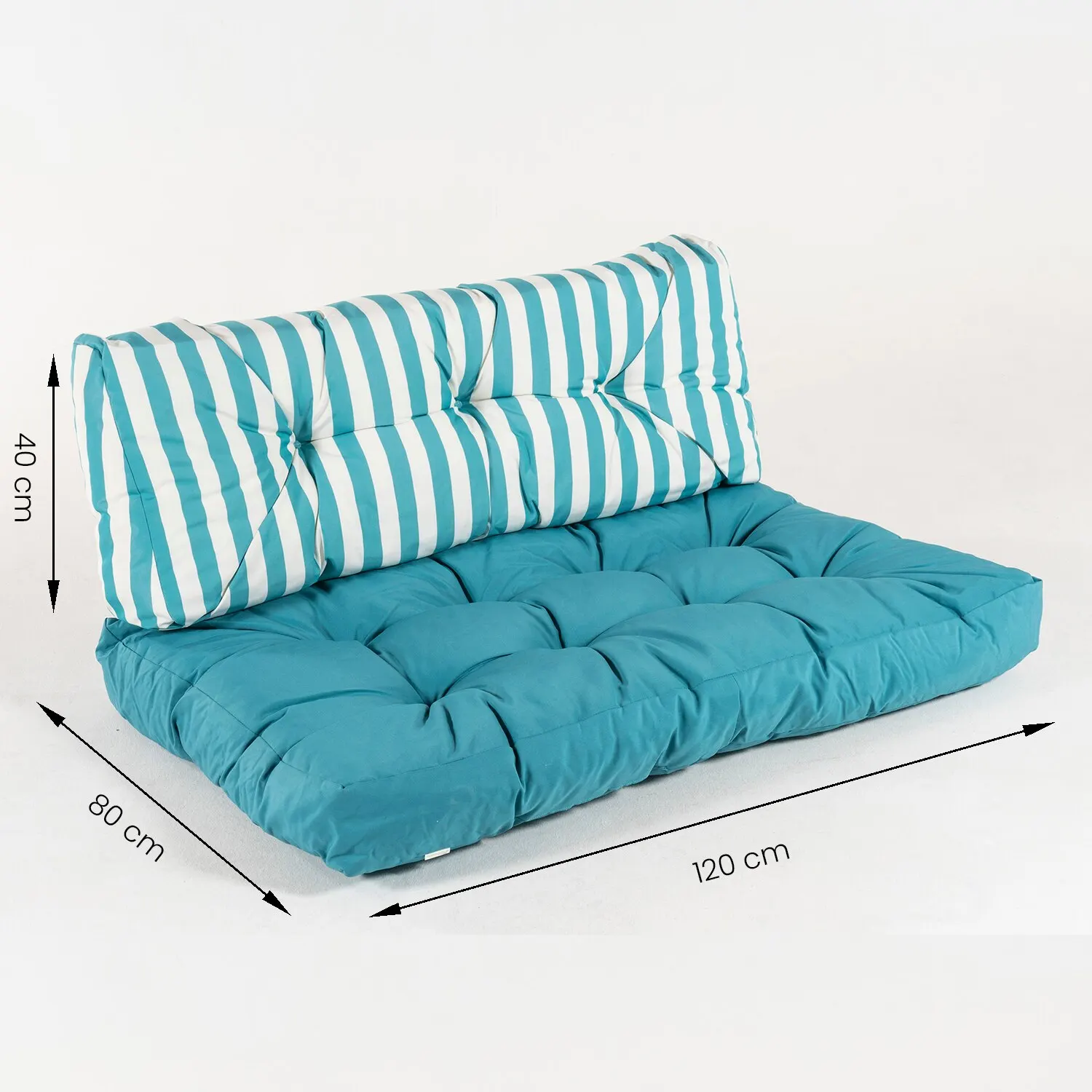 Pallet cushions seat cushion 80x120x16 cm + back cushion 42x120x16 cm turquoise striped water repellent outdoor cushions garden cushion outdoor pillows, pallet sofas cushions, pallet cushions