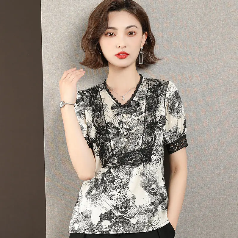 

New Black Splice Shirt Summer Autumn Blouses Women's Short-sleeved Casual Shirts Korean Office Top Blusas Mujer MM0819