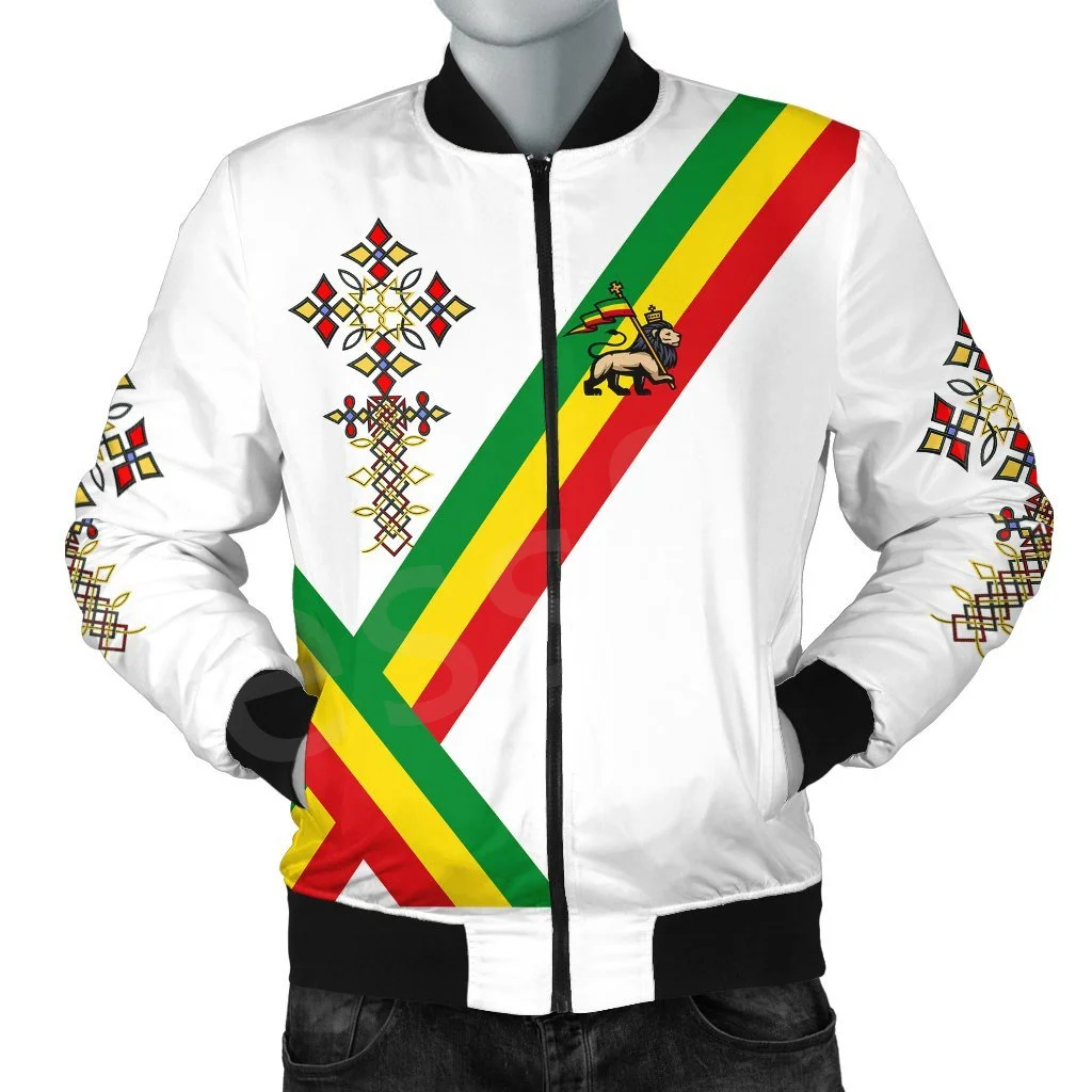 Tessffel Ethiopia County Flag Reggae Africa Tribe Lion Retro 3DPrint Men/Women Winter Coat Casual Windbreaker Bomber Jacket A1