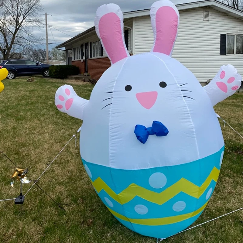 Happy Easter Inflatable Easter Bunny Egg Inflatable Built-in LED Blow Up Inflatables Holiday Lawn Yard Garden Indoor Outdoor