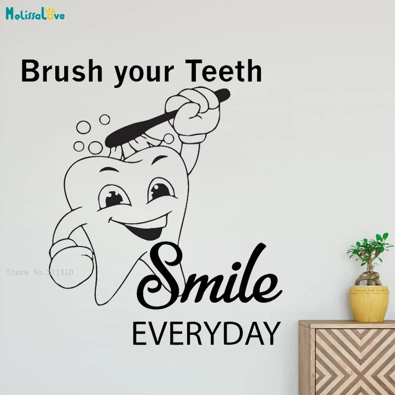 Teeth Quote Wall Decals Bathroom Decor Dentist Smile Everyday Vinyl Art Murals Heath Care Quote Poster Self-adhesive YT2102