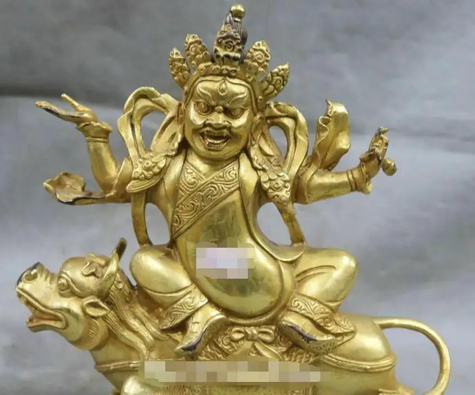 China Bronze Gilt White Mammon Money Wealth God Ride Dragon Beast Cattle Statue