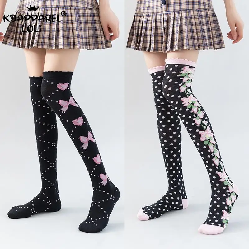 Lolita Jacquard Socks Japanese Over Knee Girls Students Teens Stockings 75% Cotton Cute Tight Leggings JK Stockings Women Female