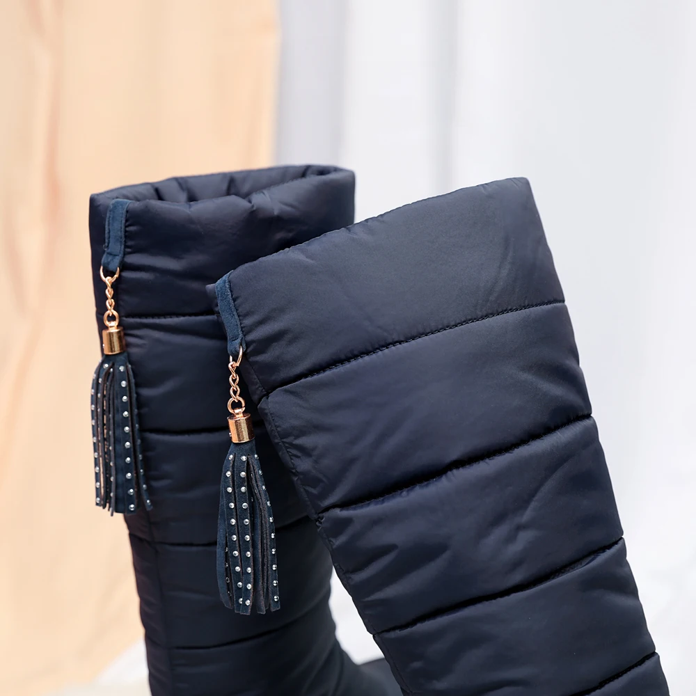 New Fashion Winter Boots Platform Shoes ladies Knee-High Warm Snow Boots Wedge Heels Round Toes Plus Size Red Black Blue Brown