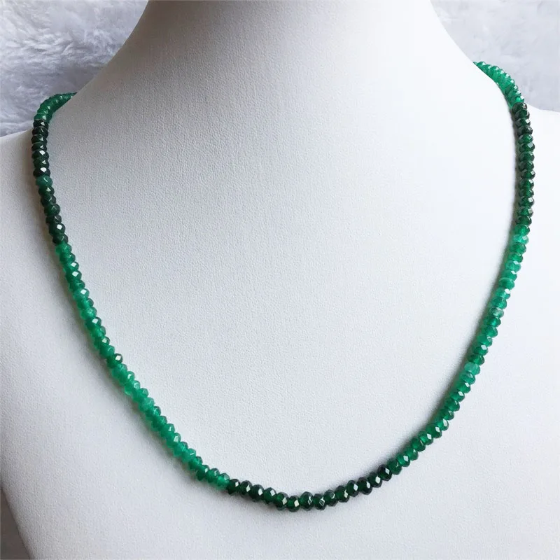 Double Color Green Emerald Sapphire Chain Necklace for Women Natural Faceted Jade Stone Bead Choker Collares Abacus Gift Jewelry