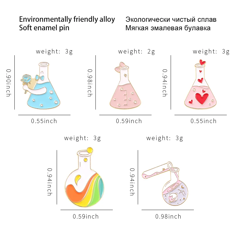 Cartoon Science Chemical Enamel Pin Microscope Beaker Molecular DNA Biological Experimental Metal Brooches Lapel Badge Jewelry