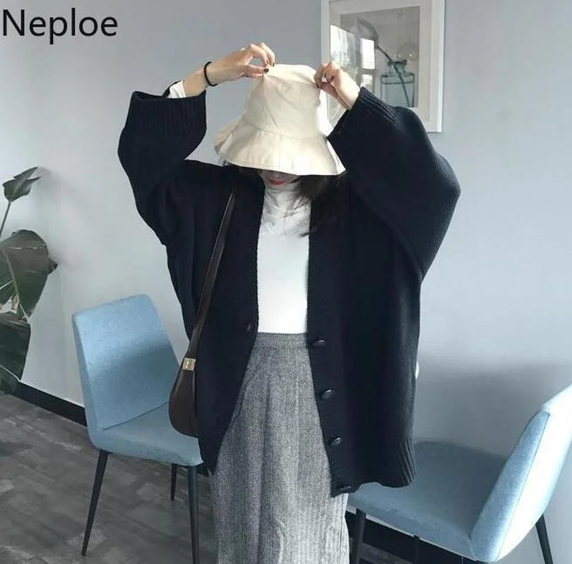 Neploe Oversized Cardigan Women Thick Coat 2023 Autumn Winter Sweaters Tops Korean Retro Pull Femme Jacket Knit Black Cardigans