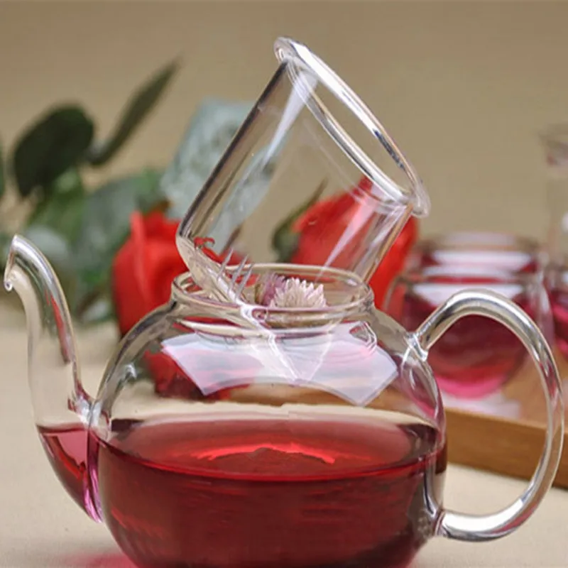 800ML Borosilicate Heat-resistant Glass Tea Pot Set Infuser Teapot Warmer With Strainer Flowers 6 Double Wall Teaware Home Gift