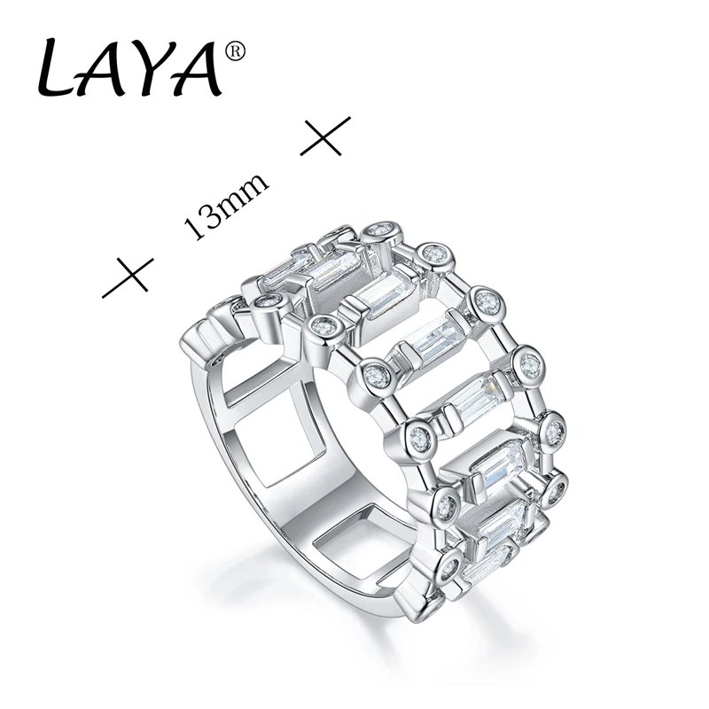 Laya New 100% 925 Sterling Silver Classic Sparkling Squared Ring For Women Luxury AAAAA CZ Wedding Engagement Fine Jewelry