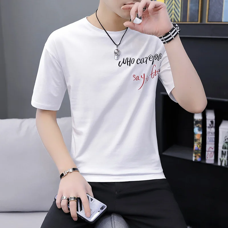 Men's Fashion T-shirt Short Sleeve All-match Korean Version Letters Original Simplicity Casual Small Fresh Round Neck Clothes