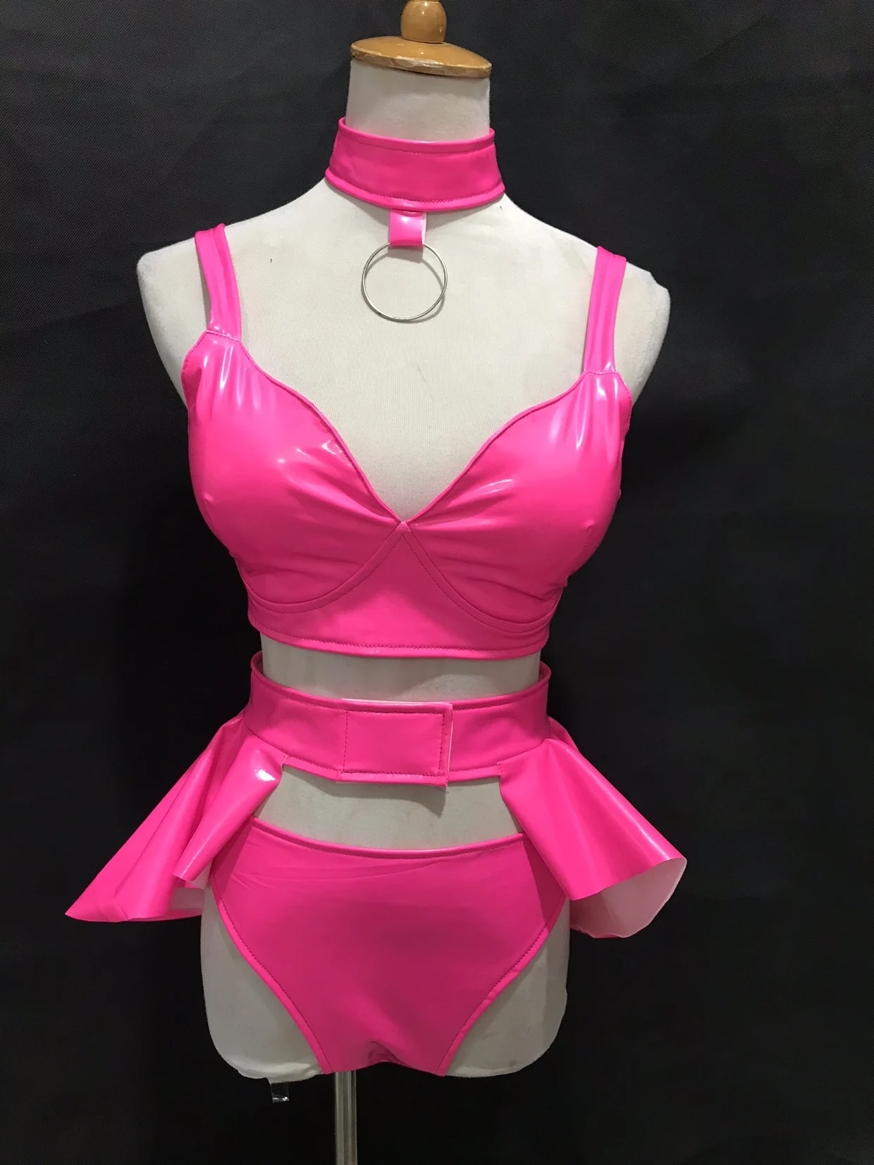 เซ็กซี่บาร์ DJ DS Gogo เครื่องแต่งกายเรืองแสงสีเขียวสีชมพูกระโปรงบิกินี่ Rave ชุดไนท์คลับ Pole เต้นรํา Performance Stage Dance Wear