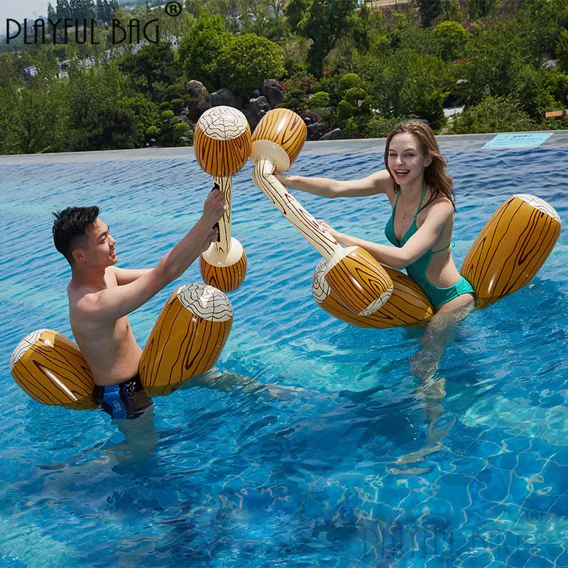 Playful bag Summer Inflatable Raft Inflatable Canoe Swimming Party Game Toys Wood Grain Strike Stick E53