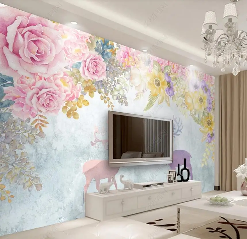 

Custom Large Mural 3D Wallpaper Bedroom Living Modern Hand painted flowers 3D Wallpaper TV Backdrop