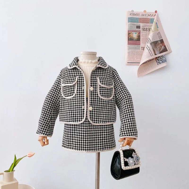 Toddler Clothes Fashion 2024 Spring New Girls Clothing Sets Plaid Princess Coat+Skirt High Quality Kids Party Wear For 2-8 Years