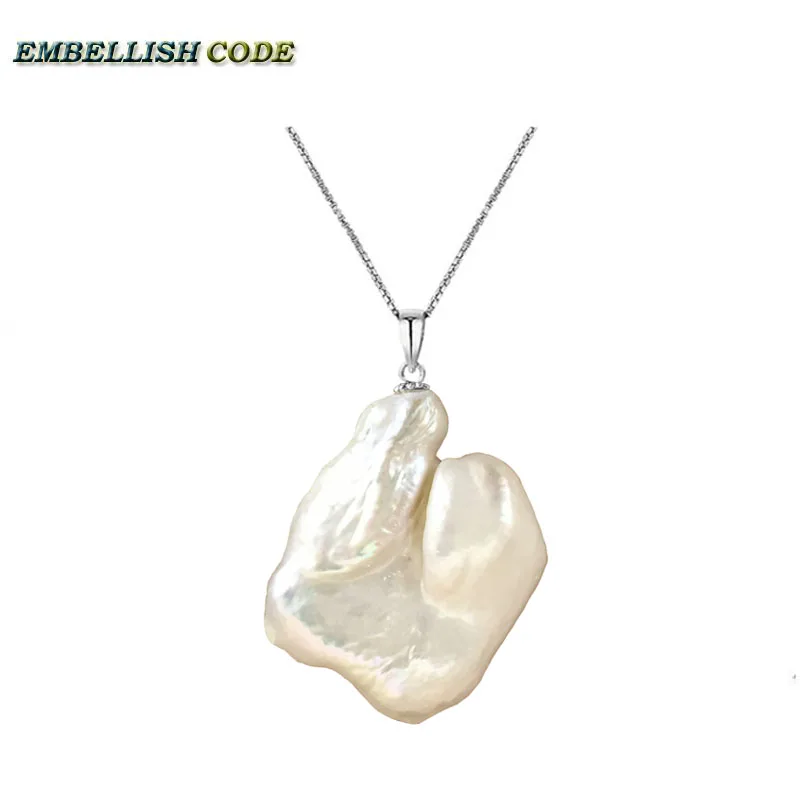 hot Simple baroque large huge pearl pendant necklace irregular keshi shape white color snake chain 16'' 18''