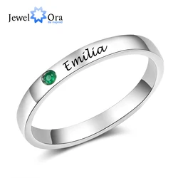 JewelOra Silver Color Personalized Name Ring with Birthstone Custom Engraved Rings for Women Fashion Jewelry Gifts for Mother