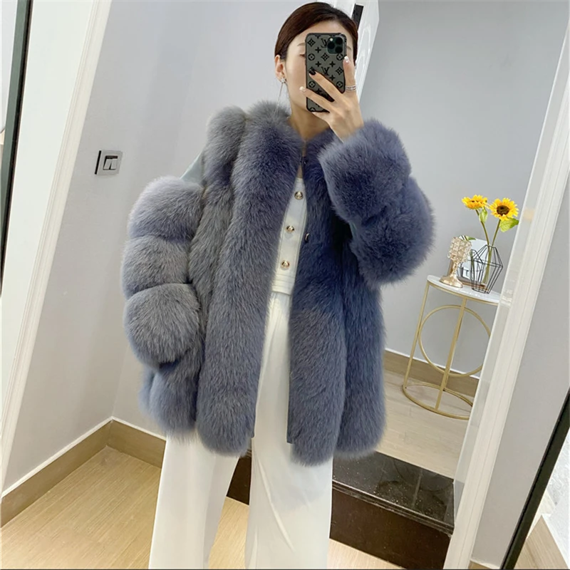 Real Fox Fur Coat for Women, Full Sleeves, Natural Fur Jacket, Female Sheepskin Coat, Plus Size, Winter