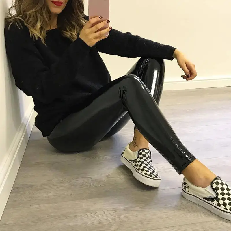 

Fashion Glossy Leather Women Leggings Pencil Pant High Elastic Waist Leggings Not Crack Slim Sexy Hip Push Up Fitness Legging