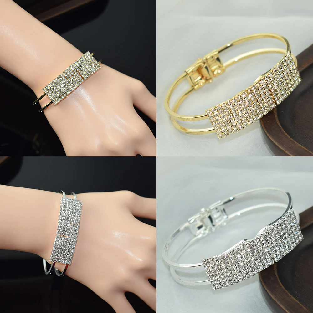 Fashion Crystal Cuff Bracelets for Women Gold Silver Plated Bracelet Rhinestone Open Bracelets & Bangles Holiday Jewelry Gift