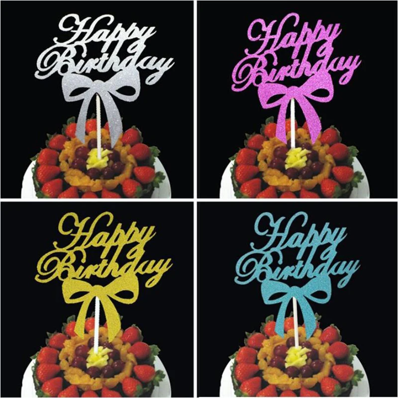 Happy Birthday Cake Topper Gold Silver Cake Top Flag Decoration for Boy Birthday Party Wedding Supplies