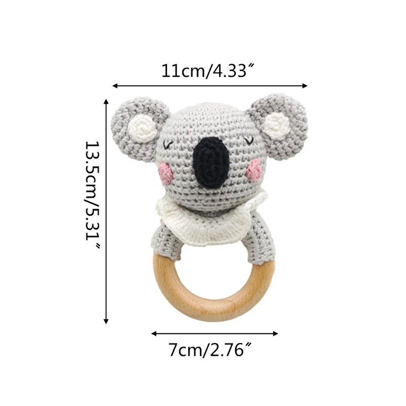 Baby Beech Wooden Teether Ring DIY Crochet Koala Rattle Soother Infant Teething Chewing Molar Toys Dropshipping