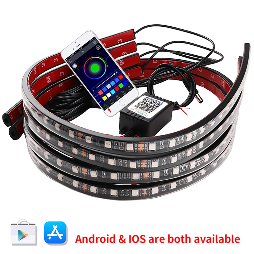 Car Underglow Flexible Strip LED RGB Underglow Decorative Atmosphere Lamp APP/Remote Control Underbody System Neon Light