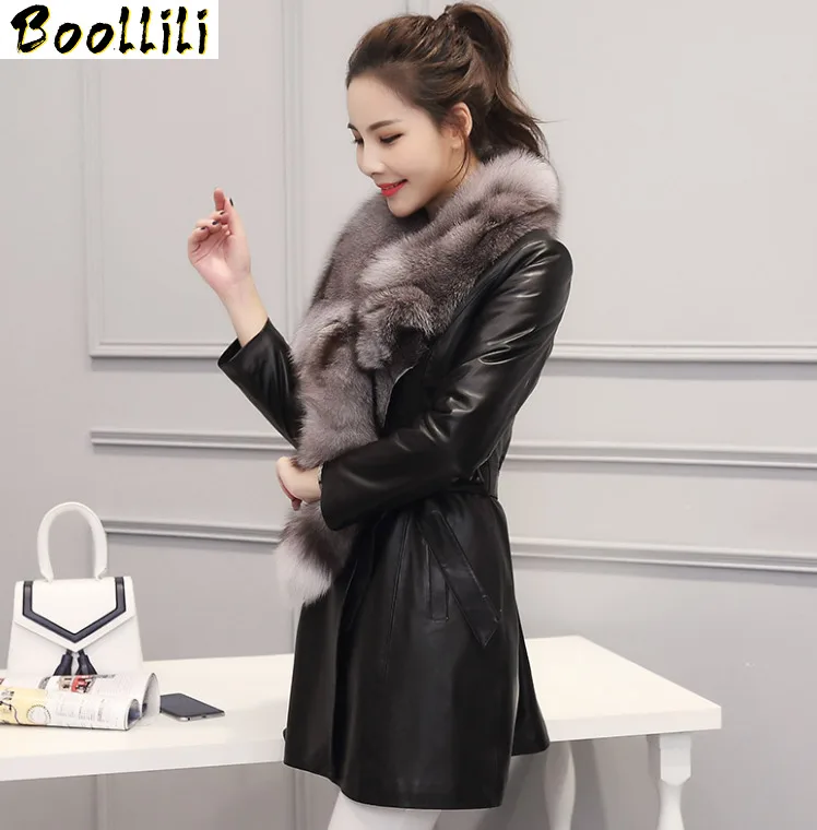 Leather Boollili Real Jacket Genuine Sheepskin Coat Women Clothes 2023 Fox Fur Collar Cotton Liner Coat Winter Coat Women