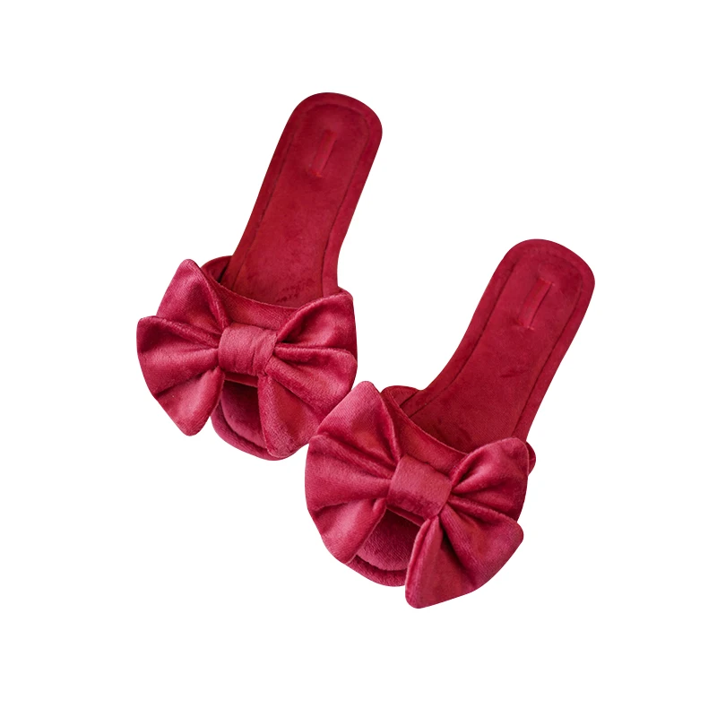 New Summer Bridesmaid Red Big Bow Indoor Women Slippers Antiskid Mute Girl Female Slippers Outside Adult Shoes