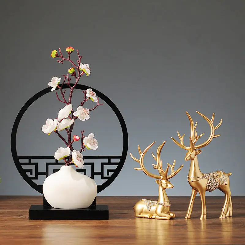 

New Chinese style TV cabinet deer decoration Chinese style Zen living room wine cabinet coffee table entrance home decoration