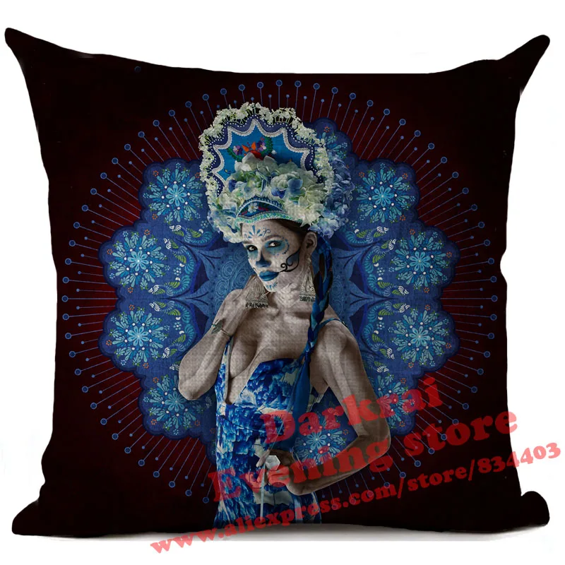 Halloween Cushion Cover Horror Mexican Day Of The Dead Sugar Skull Printed Throw Pillows Home Decoration Living Room Pillowcase