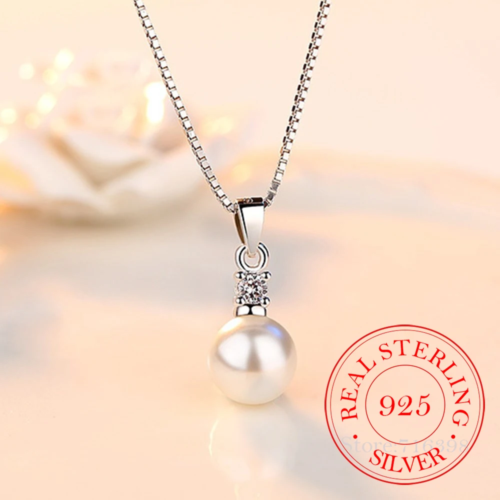 925 Sterling Silver New Ladies Fashion Jewelry Wysokiej jakości kryształowe cyrkonie Perłowe okrągłe naszyjniki dla kobiet Długość 45 cm