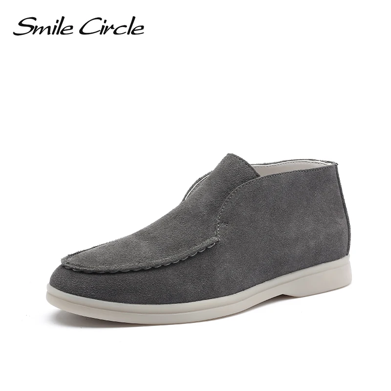 Smile Circle/Spring Women Genuine Leather Nude Flats Casual Shoes Slip-On Penny loafers Autumn Ladies Lazy shoes
