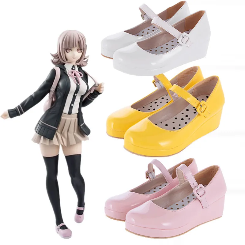 Danganronpa Nanami Chiaki Women Anime Cosplay Lolita Shoes Sweet Ladies Wedge Pumps Round Toe Buckle Party Shoes Big Size 34-43