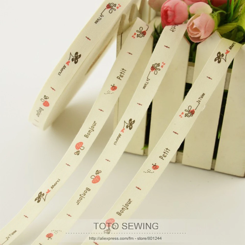 1.5CM Width Zakka Mushroom Vegetable Label Cotton Ribbons Sewing Accessory Decorate Clothing Bag Handmade Carft Home Textile