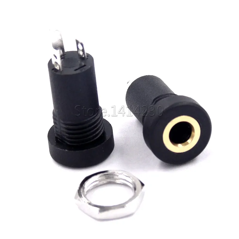 10PCS 3.5mm Stereo Audio Socket 3 Pole Black Panel Mount Gold Plated With Nuts Headphone Socket