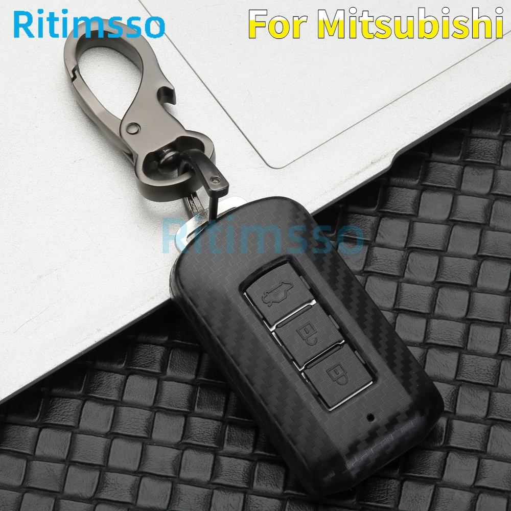 ABS Carbon Fiber Car Remote Key Full Cover Case For Mitsubishi Outlander Lancer Eclipse EX ASX Cross Colt Grandis Pajero Holder