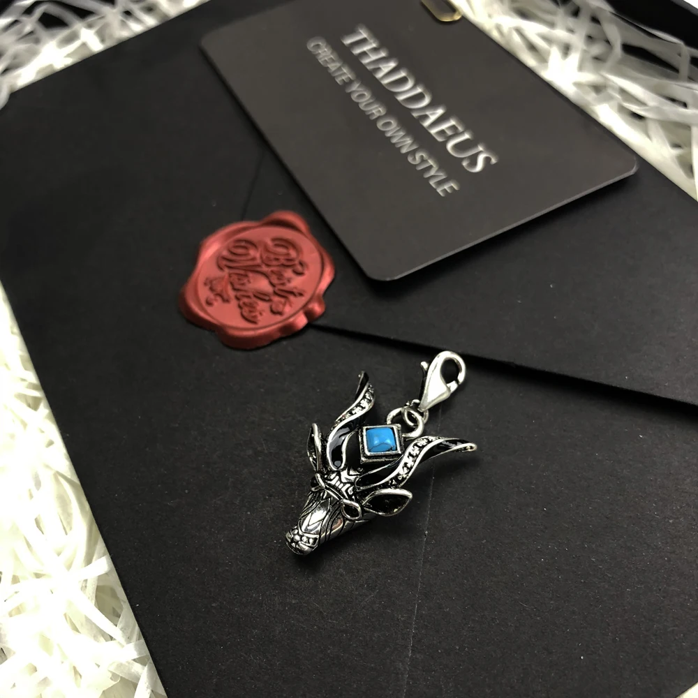Blue Antelope Head Design 925 Sterling Silver Pendants Charm For Women Men Animal Fine Jewelry