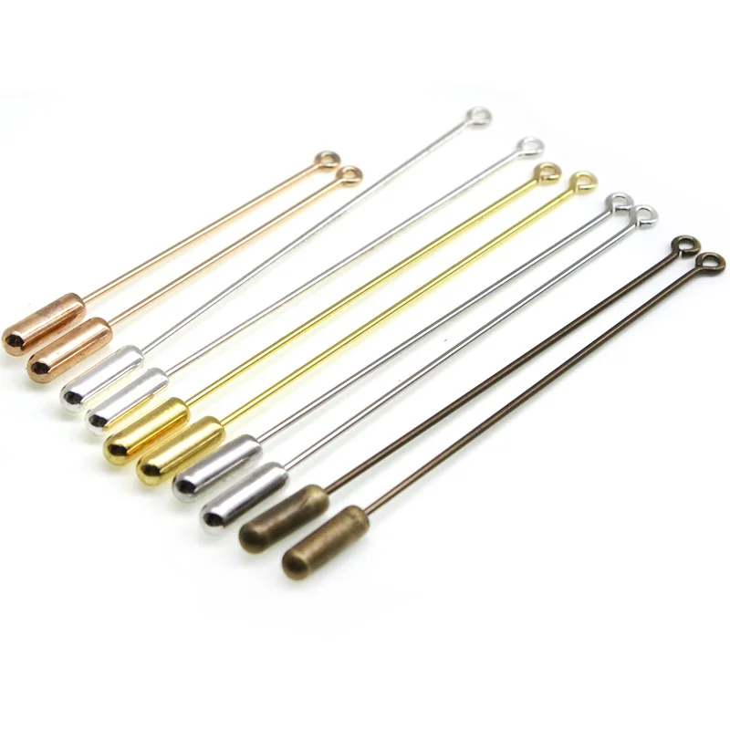 20pcs/lot Copper 50 70mm Long Safety Brooch Pins Loop Eye Brooch Pin with Cap Stopper for DIY Jewelry Making Brooch Accessories