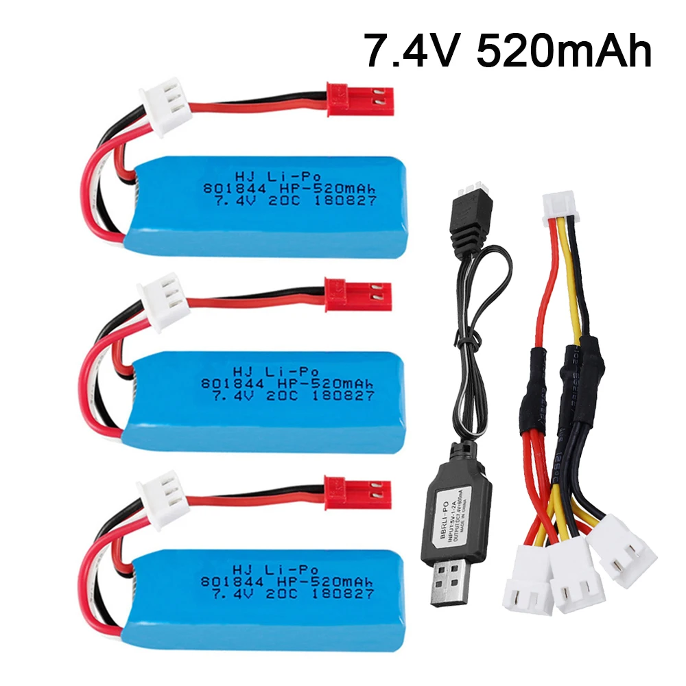 7.4V 520mAh Lipo Battery for WLtoys XKA600 K969 K989 K999 P929 P939 A202 A212 A222 A232 A242 A252 RC Car 2s Battery 801844