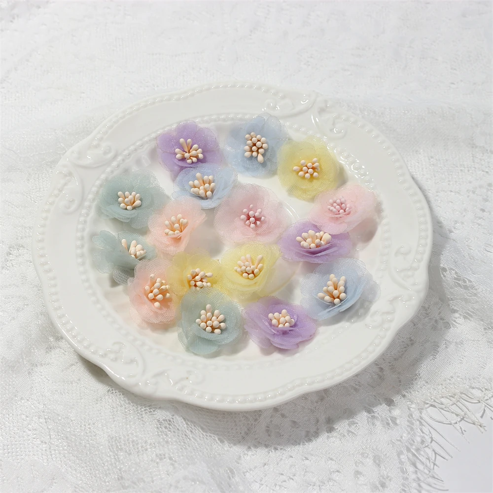 10Pcs Chiffon Gauze Flowers DIY Headwear Hat Dress Decorations Clothes Crafts Hairpin Corsage Accessories Artificial Flowers