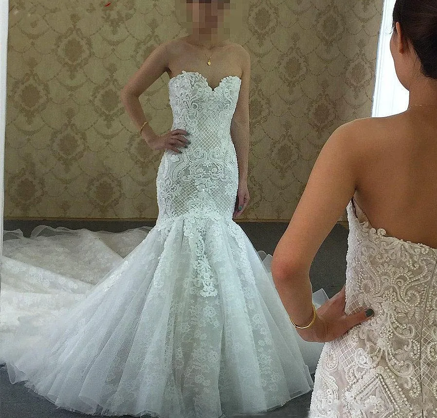 Vestido De Novia De lujo con cuentas De perlas y Sirena, Vestidos De Novia De tul De encaje, 2022