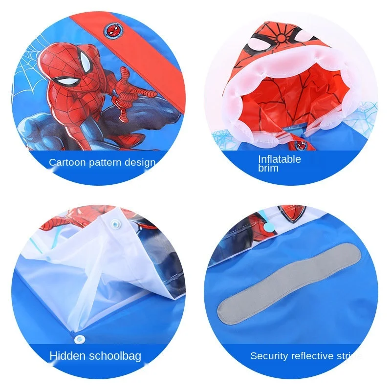 Disney Per Bambini Impermeabile Zainetto Gonfiabile cap Spiderman US Capitano Delle Ragazze Dei Capretti Impermeabile Poncho Pioggia gear Ragazzi