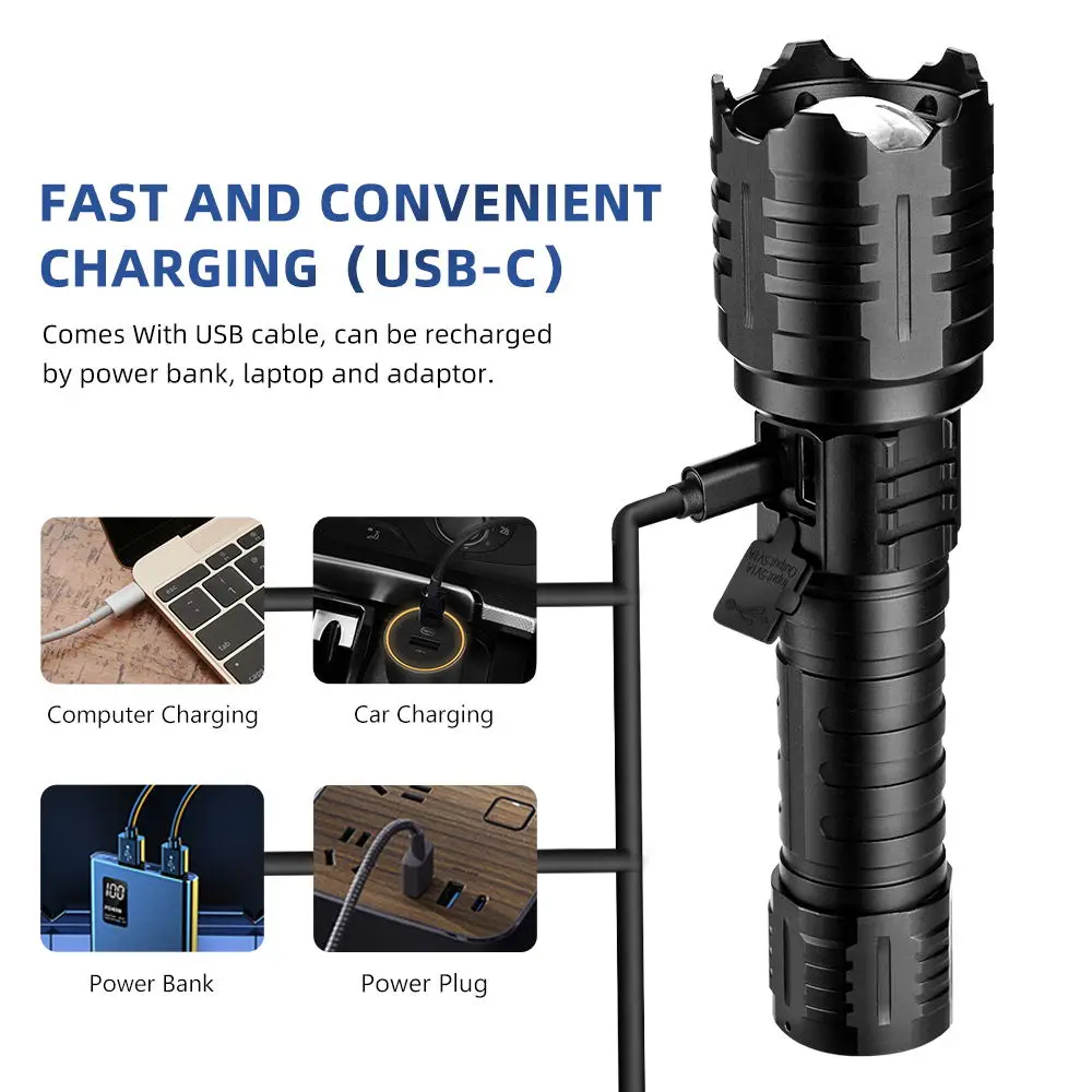 XHP160 Most Powerful Flashlight 16-core Light Brightest Lantern Zoomable 26650 Camping USB Rechargeable Tactical Hunting Torch